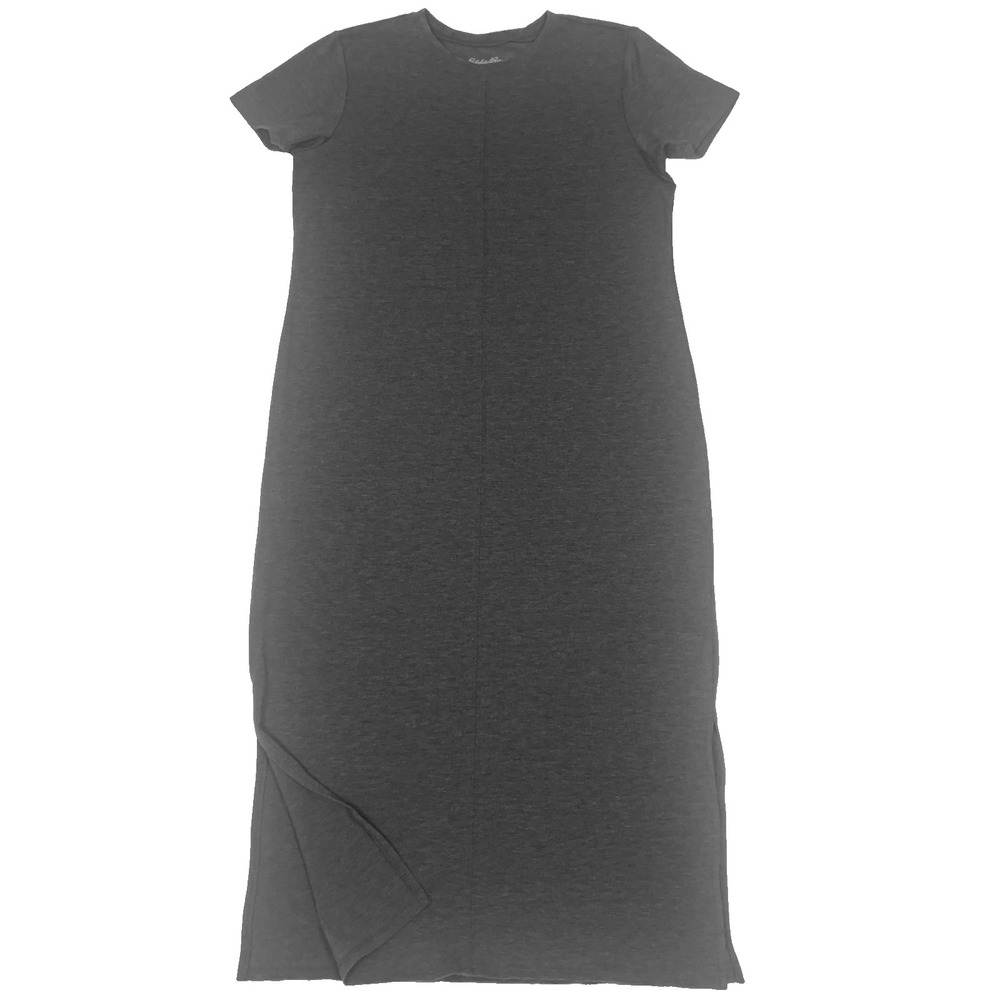 Eddie Bauer Maxi Dress XS Charcoal Gray Jersey Tee Casual Short Sleeve Slit